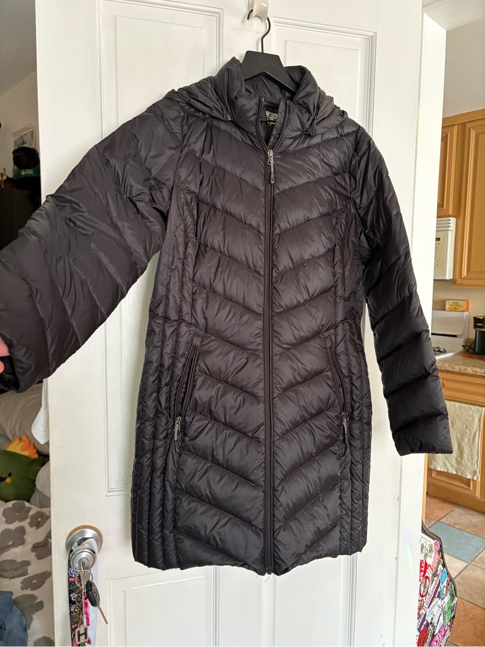 32 Degrees Black Quilted Long Puffer Coat with Hood